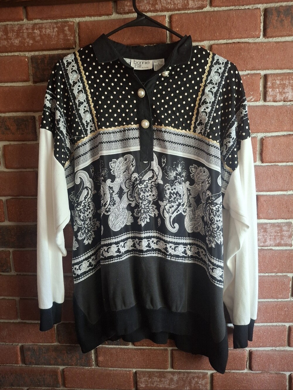 Bonnie Bill Black & White Paisley Top
